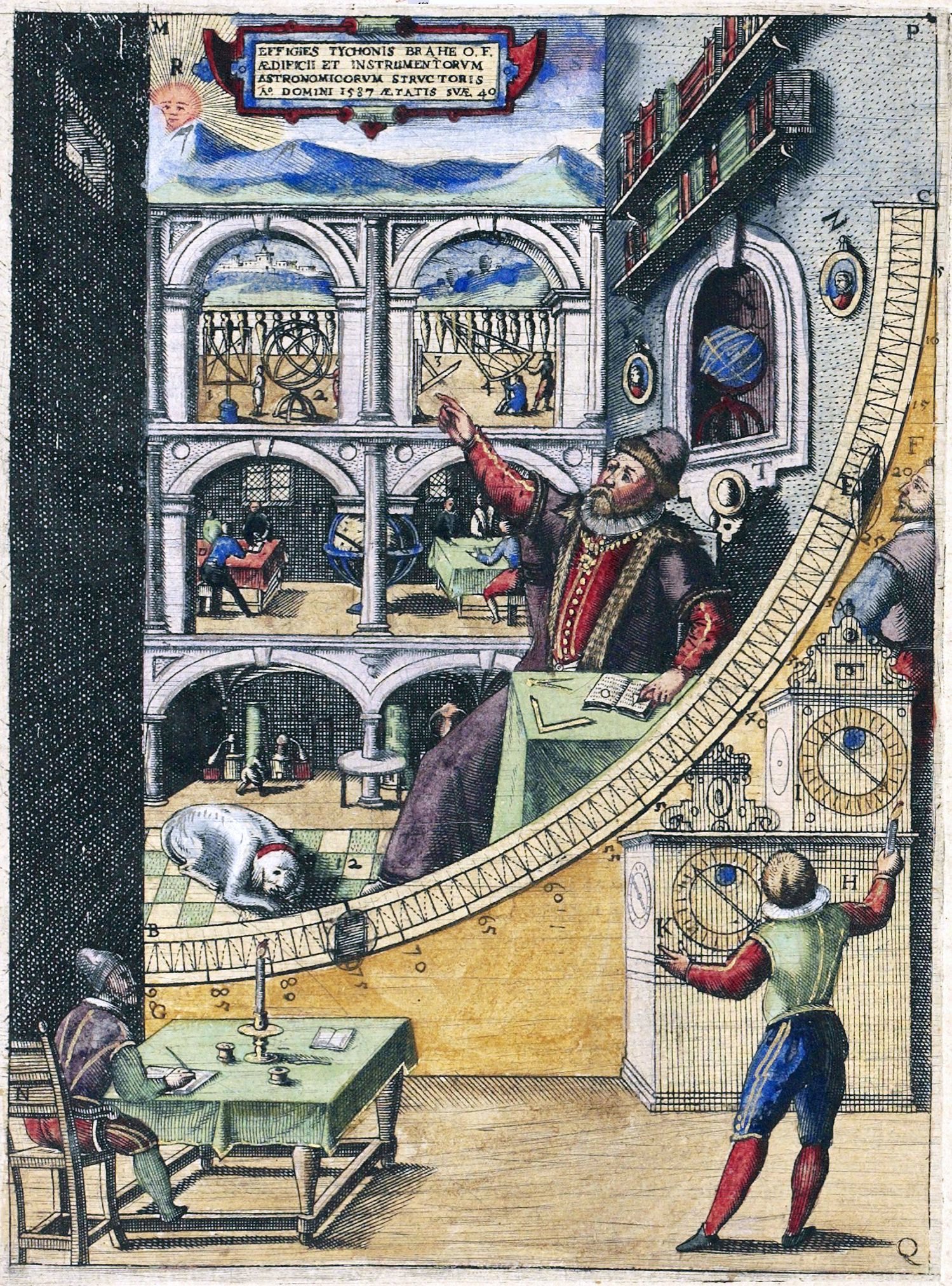 Tycho Brahe and his assistants at the great mural quadrant, Uraniborg